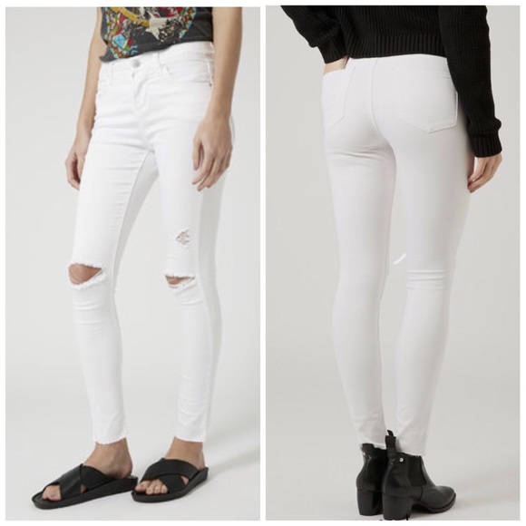 white ripped stretch jeans